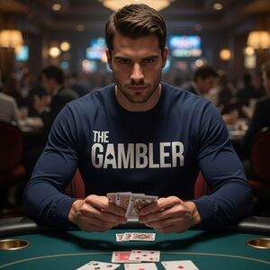 Navy Blue 'The Gambler' Long Sleeve Shirt xl